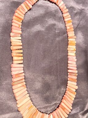 Vintage statement necklace pink mother of pearl rectangle bar drop bib 20”